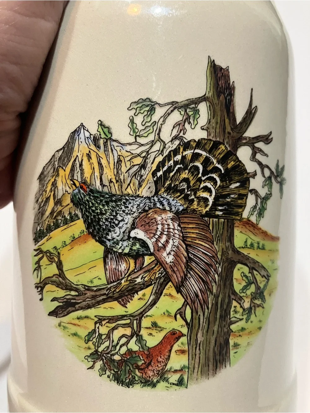 Vintage German Beer Stein Mug Game Birds Hunting Wildlife Stoneware Mancave